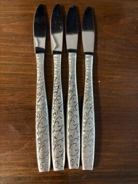Set Of 4 Epic Custom Stainless Steel Knives With Swirl Etched Handles Made In Ja